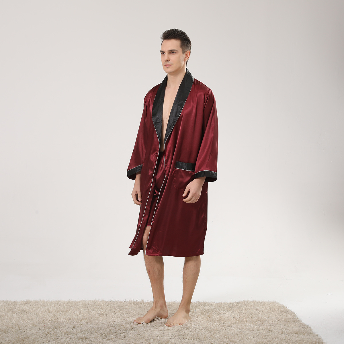 Spring Black Shawl Collar Red  - Men'S Kimono Accessories 评论和价格