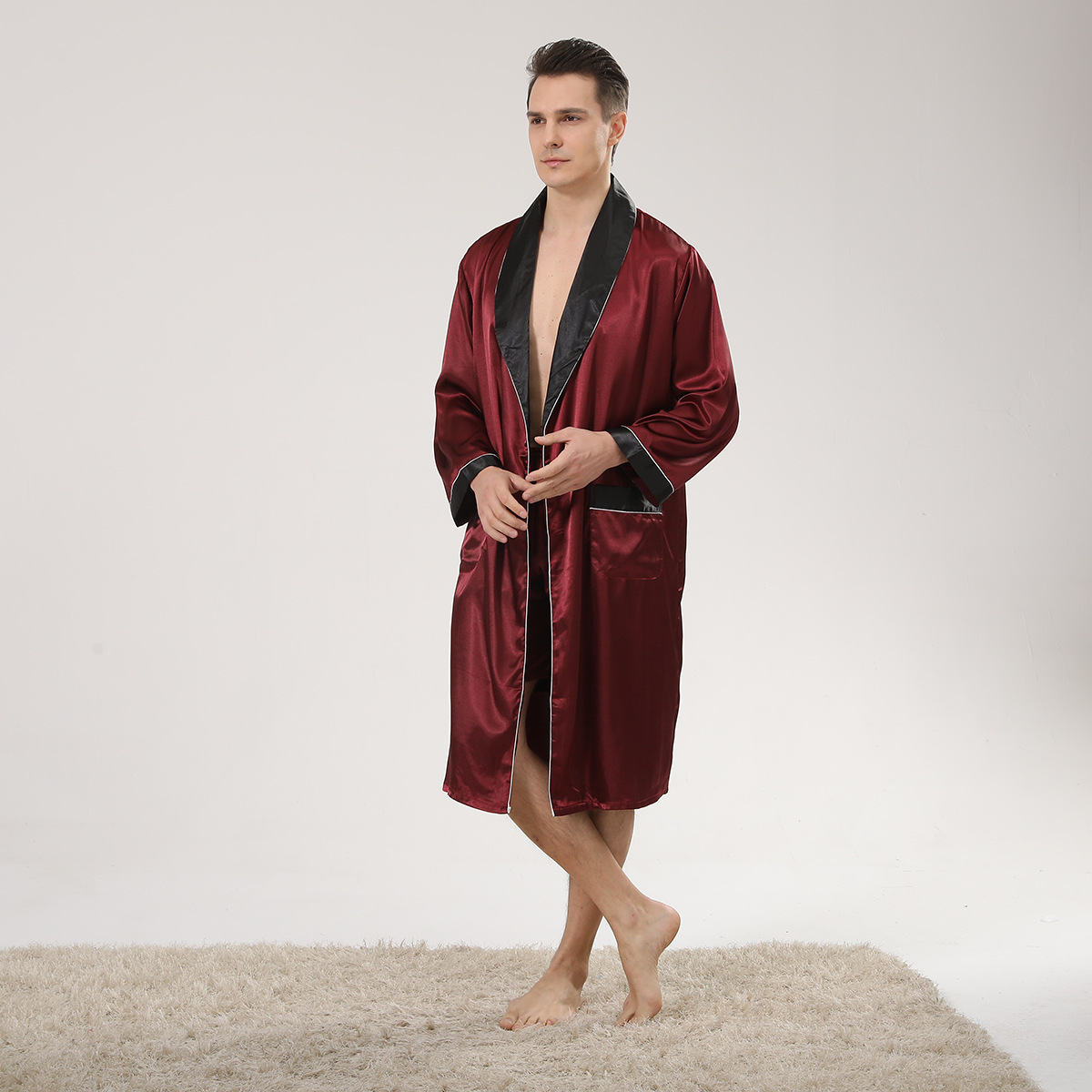 Spring Black Shawl Collar Red  - Men'S Kimono Accessories 评论和价格