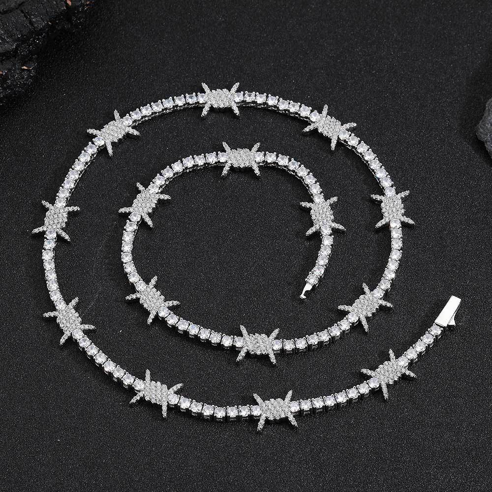 24 Inch Iced Out Barbed Wire T - Men Accessories Neck Chain 评论和价格